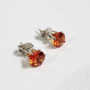 NIB REAL Lab Padparadscha Sapphire 925 Martini Set Siver Stud Earrings 6.5mm